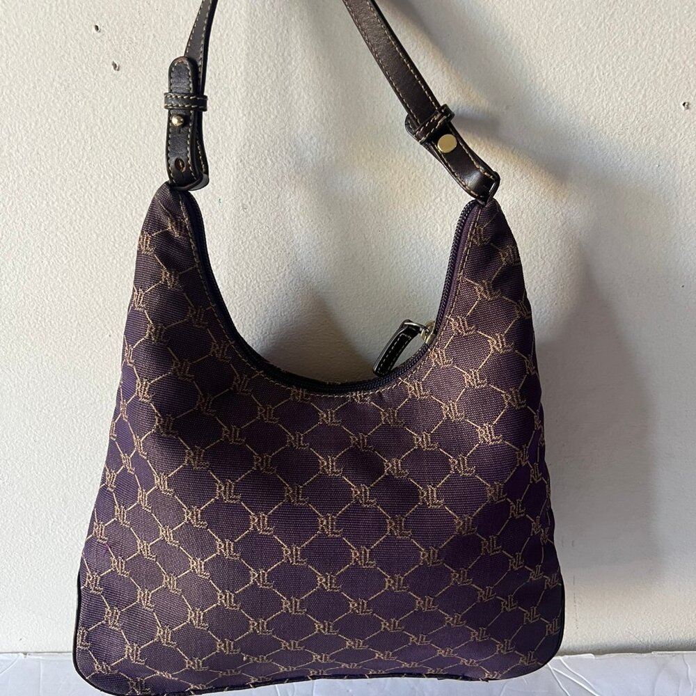 Y2K VINTAGE LAUREN RALPH LAUREN HOBO CANVAS SHOULDER BAG PURPLE